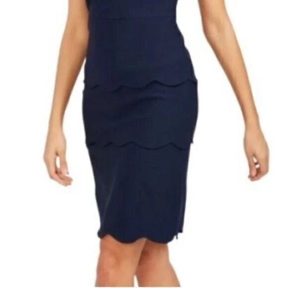 J. McLaughlin Providence Tiered Scalloped Mini‎ Skirt- Navy Blue- Size 2 - Picture 1 of 9